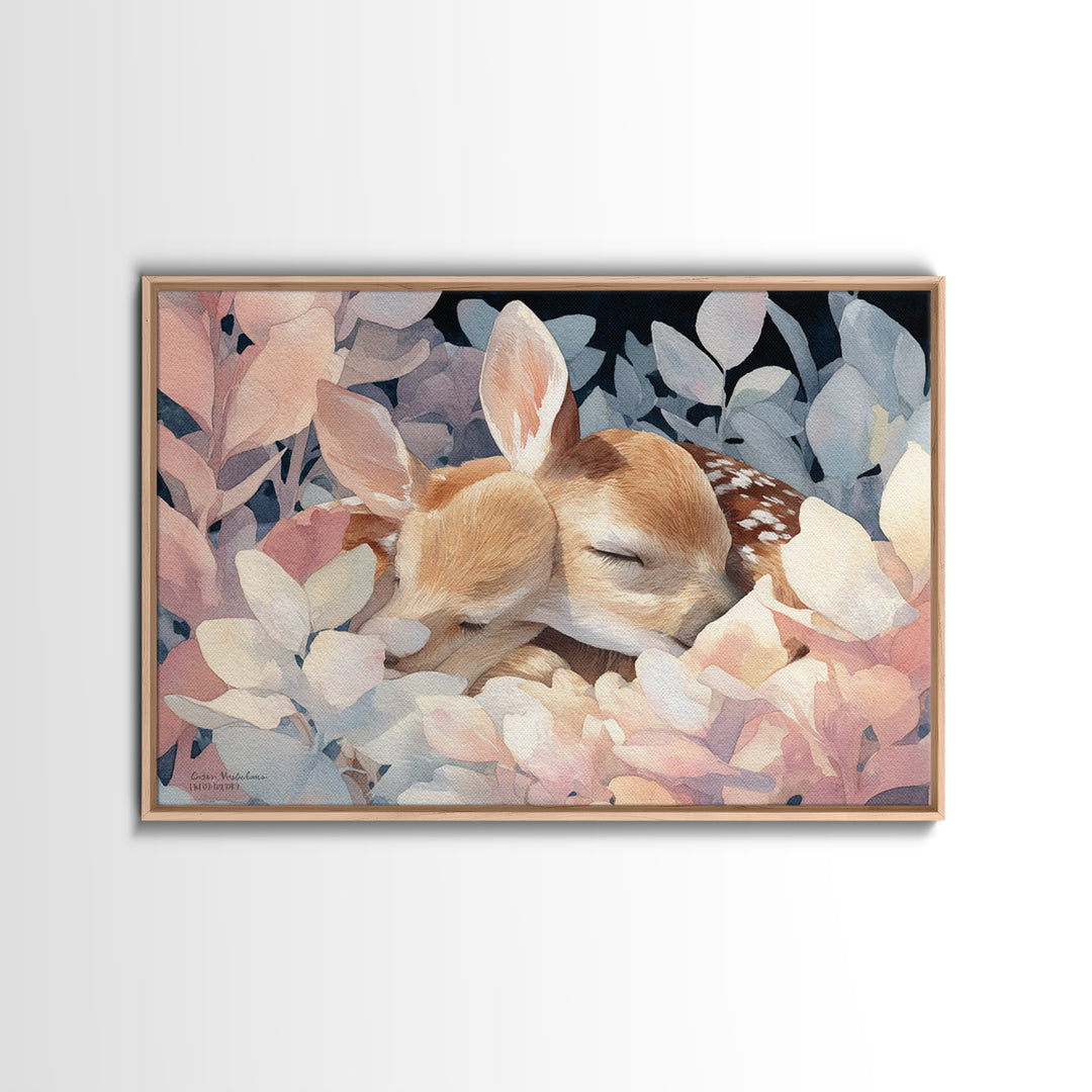 Deer Fawn Sleeping Canvas Print, Nursery Art, Playroom Decor, Nursery Decor, Nursery, Kids Room Wall Art, Dinosaur Wall Art, NUR-3x2-3