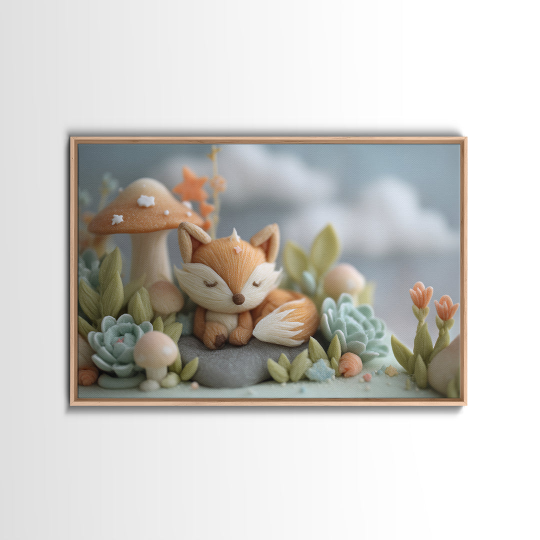 Woodland Fox Tucked Canvas Print, Nursery Art, Digital Download Art, Nursery Decor, Fine Art, Nursery, Whimsical Wall Art, NUR-3x2-32