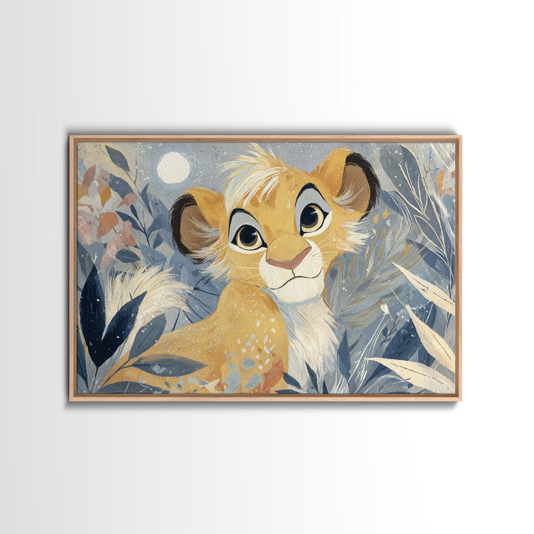 Lion Cub with Soft Golden Mane Canvas Print, Nursery Art, Playroom Wall Decor, Nursery Decor, Oil Painting, Nursery, NUR-3x2-37