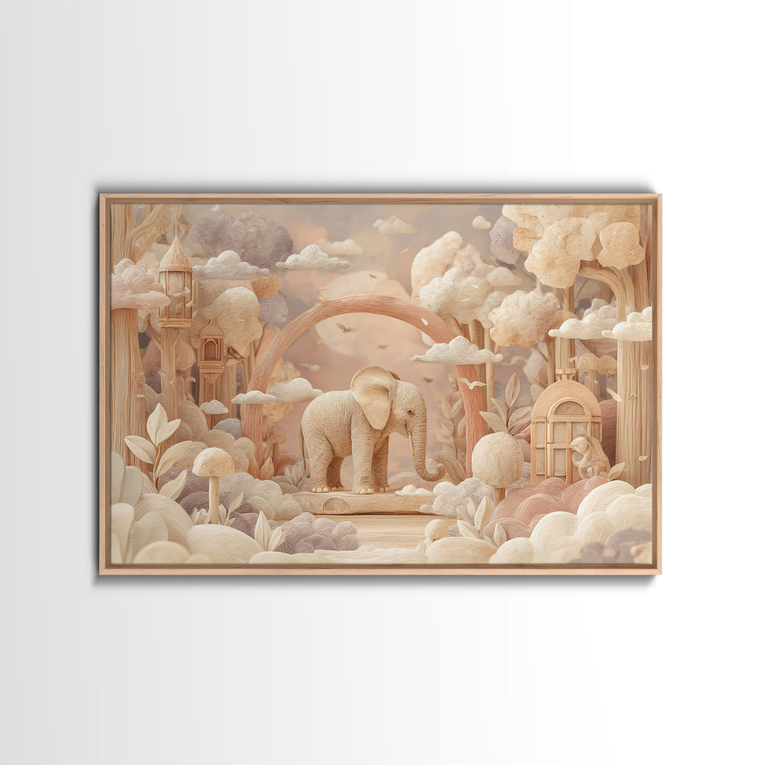 Animal Alphabet Scene Without Readable Letters Framed Canvas Print, Nursery Art, Gallery Decor, Nursery Decor, Nursery, NUR-3x2-39