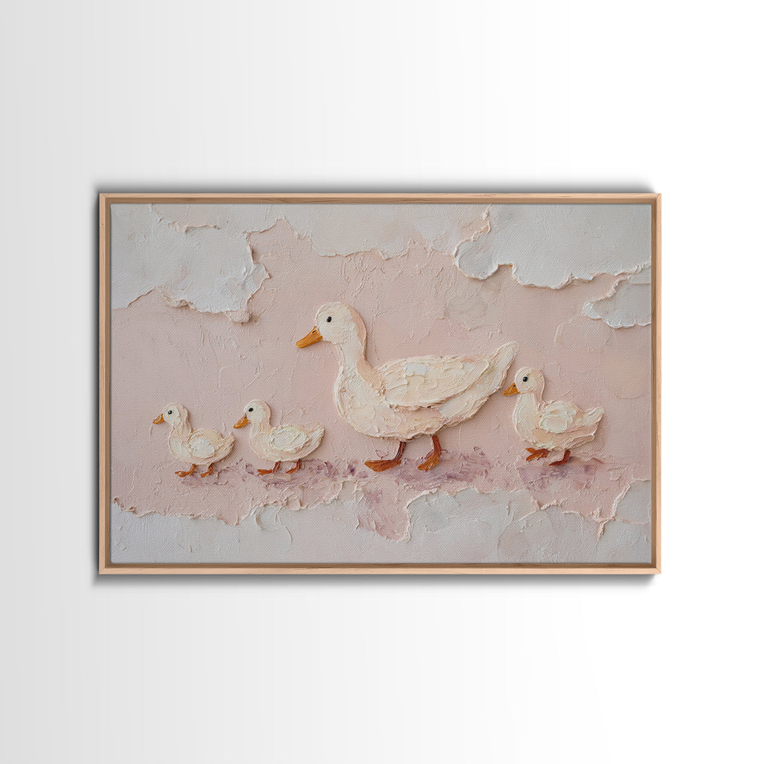 Ducklings Following a Mother Duck Canvas Print, Nursery Art, Playroom Decor, Nursery Decor, Oil Painting, Nursery, NUR-3x2-42