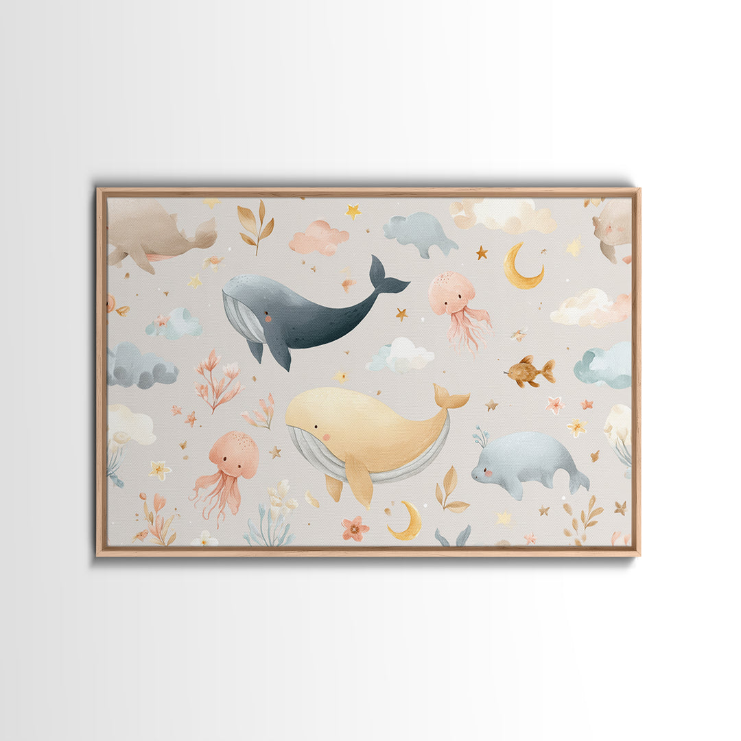 Friendly Ocean Creatures Canvas Print, Nursery Art, Butterfly Wall Art, Nursery Decor, Fine Art, Nursery, Woodland Nursery Art, NUR-3x2-52