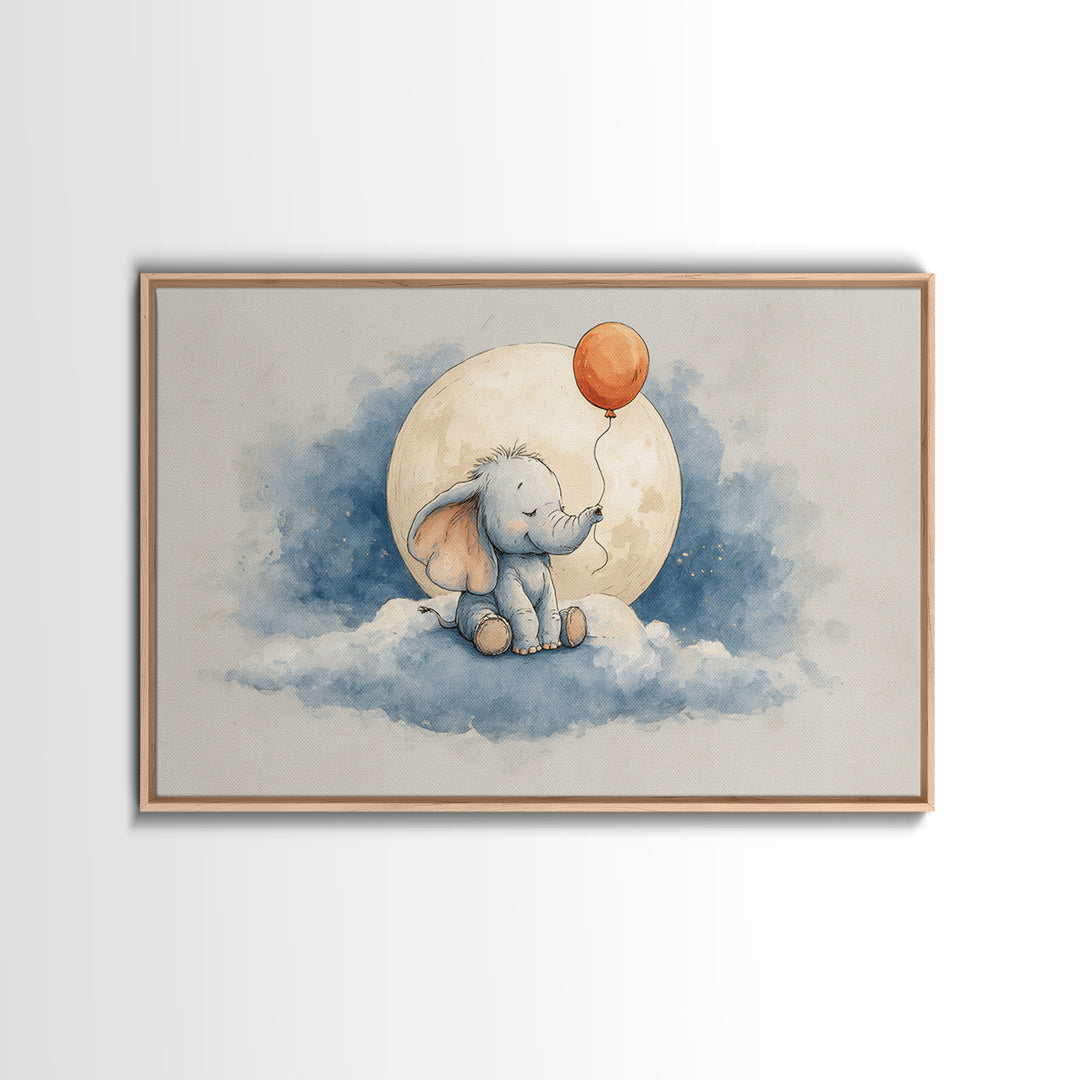 Sleepy Baby Elephant Holding a Tiny Balloon Canvas Print, Nursery Art, Kids Wall Decor, Nursery Decor, Fine Art, Nursery, NUR-3x2-53