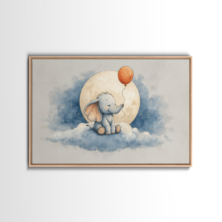 Sleepy Baby Elephant Holding a Tiny Balloon Canvas Print, Nursery Art, Kids Wall Decor, Nursery Decor, Fine Art, Nursery, NUR-3x2-53