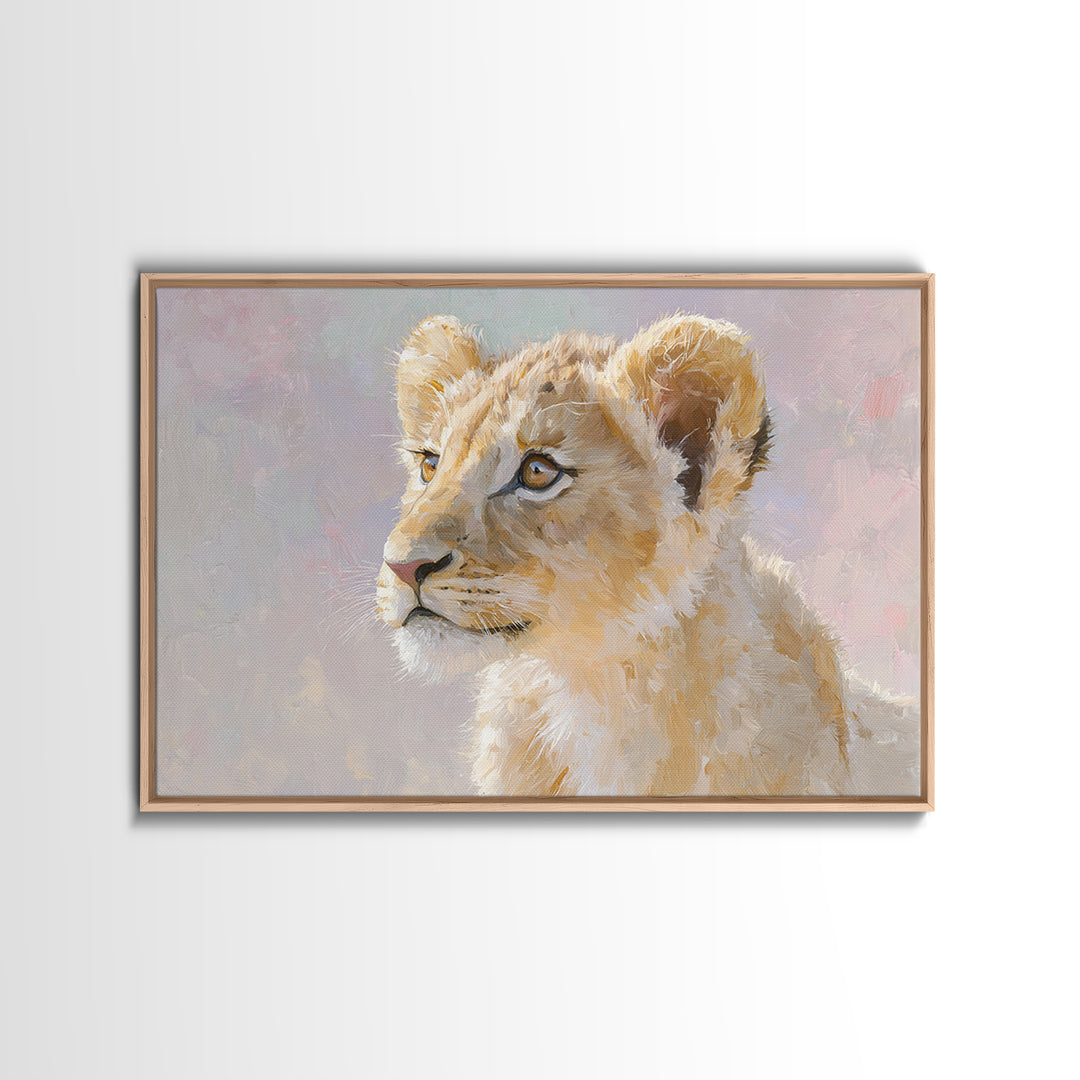Lion Cub with Soft Golden Mane Canvas Print, Nursery Art, Playroom Wall Decor, Nursery Decor, Oil Painting, Nursery, NUR-3x2-61