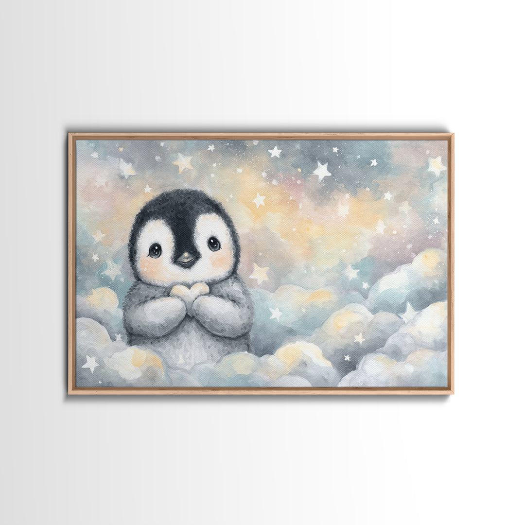Penguin Holding a Little Heart Shape Canvas Print, Nursery Art, Nursery Prints, Nursery Decor, Abstract Art, Nursery, NUR-3x2-62
