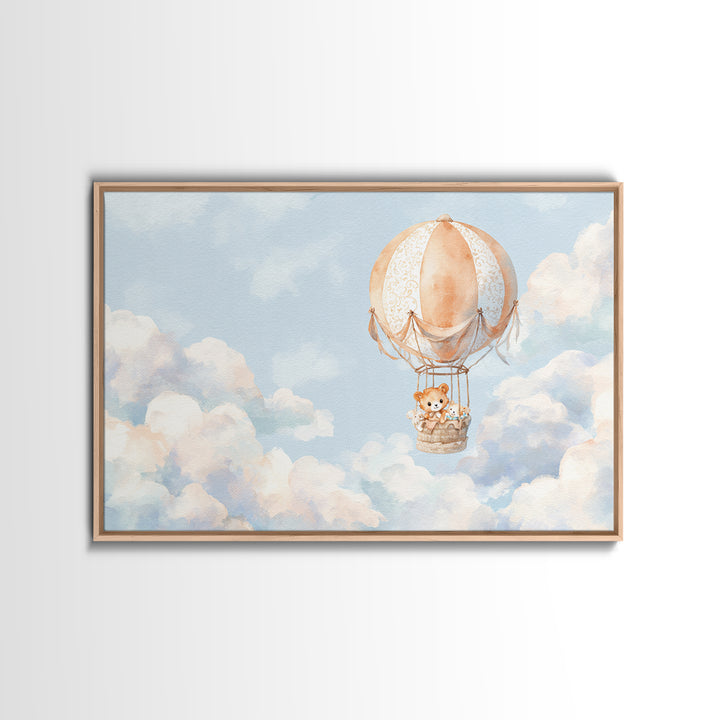 Floating Hot Air Balloon Framed Canvas Print, Nursery Art, Home Decor, Nursery Decor, Abstract Art, Nursery, Contemporary Art, NUR-3x2-64