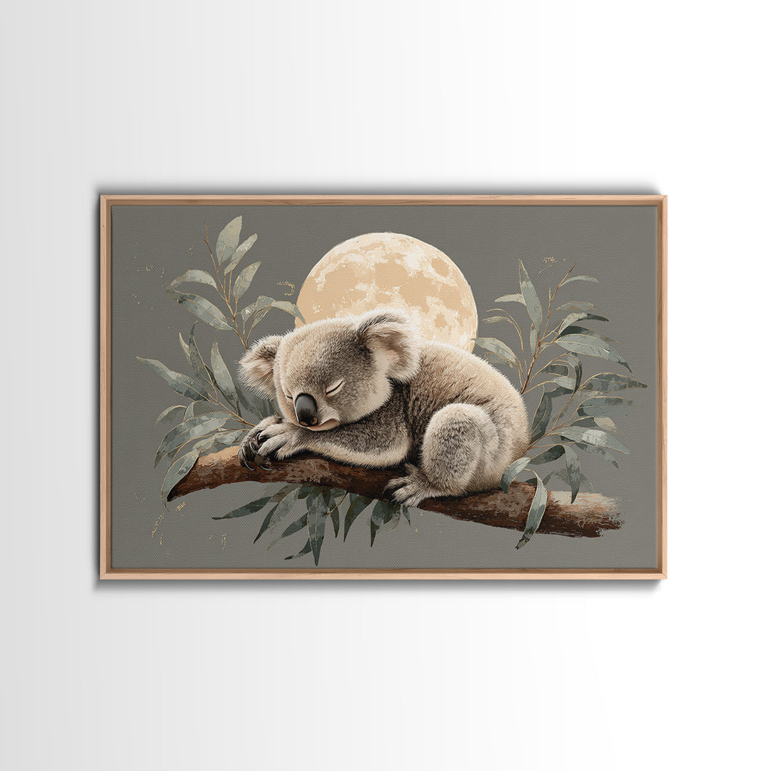 Sleeping Koala on Eucalyptus Branch Framed Canvas Print, Nursery Art, Baby Girl Nursery, Nursery Decor, Fine Art, Nursery, NUR-3x2-65