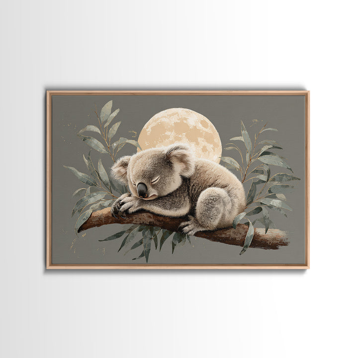 Sleeping Koala on Eucalyptus Branch Framed Canvas Print, Nursery Art, Baby Girl Nursery, Nursery Decor, Fine Art, Nursery, NUR-3x2-65