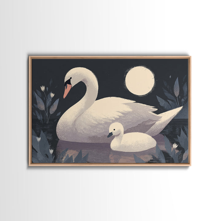 Swan and Cygnet Canvas Print, Nursery Art, Gallery Decor, Nursery Decor, Fine Art, Nursery, Wall Art, Wall Decor, Art Print, NUR-3x2-68