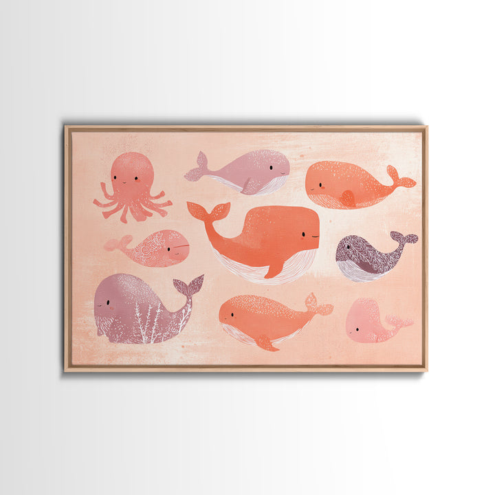 Friendly Ocean Creatures Canvas Print, Nursery Art, Kids Room Art, Nursery Decor, Fine Art, Nursery, Textured Painting, NUR-3x2-76