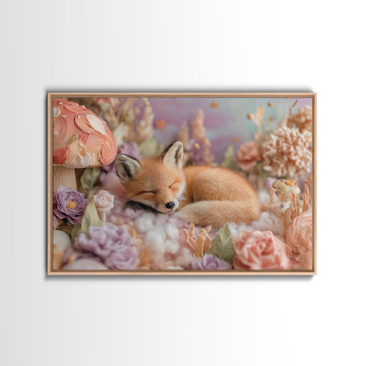 Woodland Fox Tucked Framed Canvas Print, Nursery Art, Fine Art Print, Nursery Decor, Watercolor Art, Nursery, Digital Art, NUR-3x2-80