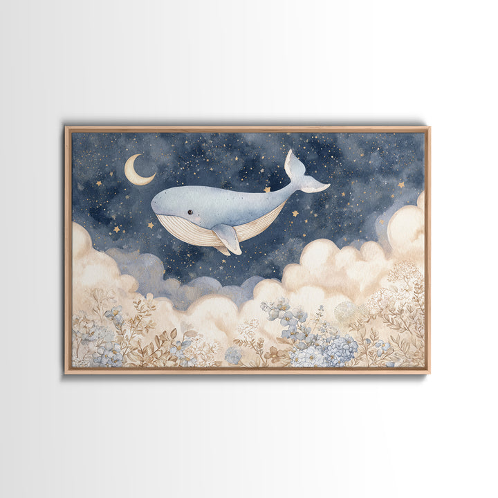 Whale and Tiny Stars Canvas Print, Nursery Art, Statement Artwork, Nursery Decor, Fine Art, Nursery, Printable Wall Art, NUR-3x2-84