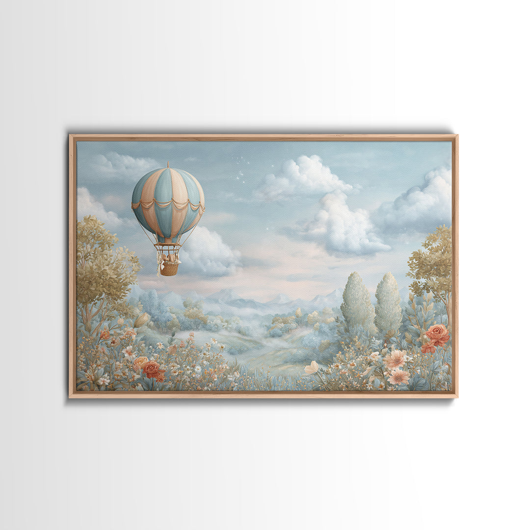 Floating Hot Air Balloon Canvas Print, Nursery Art, Boho Decor, Nursery Decor, Nursery, Wall Hangings, Nursery Wall Art, NUR-3x2-88