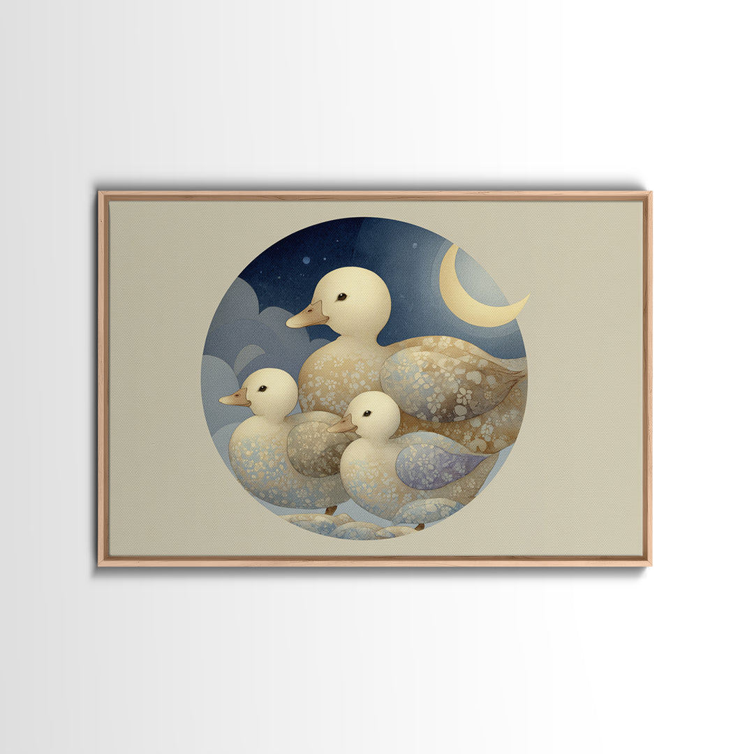 Ducklings Following a Mother Duck Framed Canvas Print, Nursery Art, Woodland Nursery, Nursery Decor, Fine Art, Nursery, NUR-3x2-90