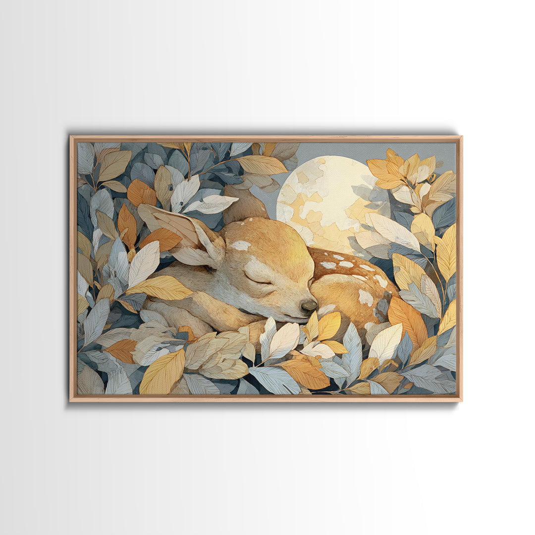 Deer Fawn Sleeping Framed Canvas Print, Nursery Art, Minimalist Decor, Nursery Decor, Fine Art, Nursery, Nursery Wall Decor, NUR-3x2-99