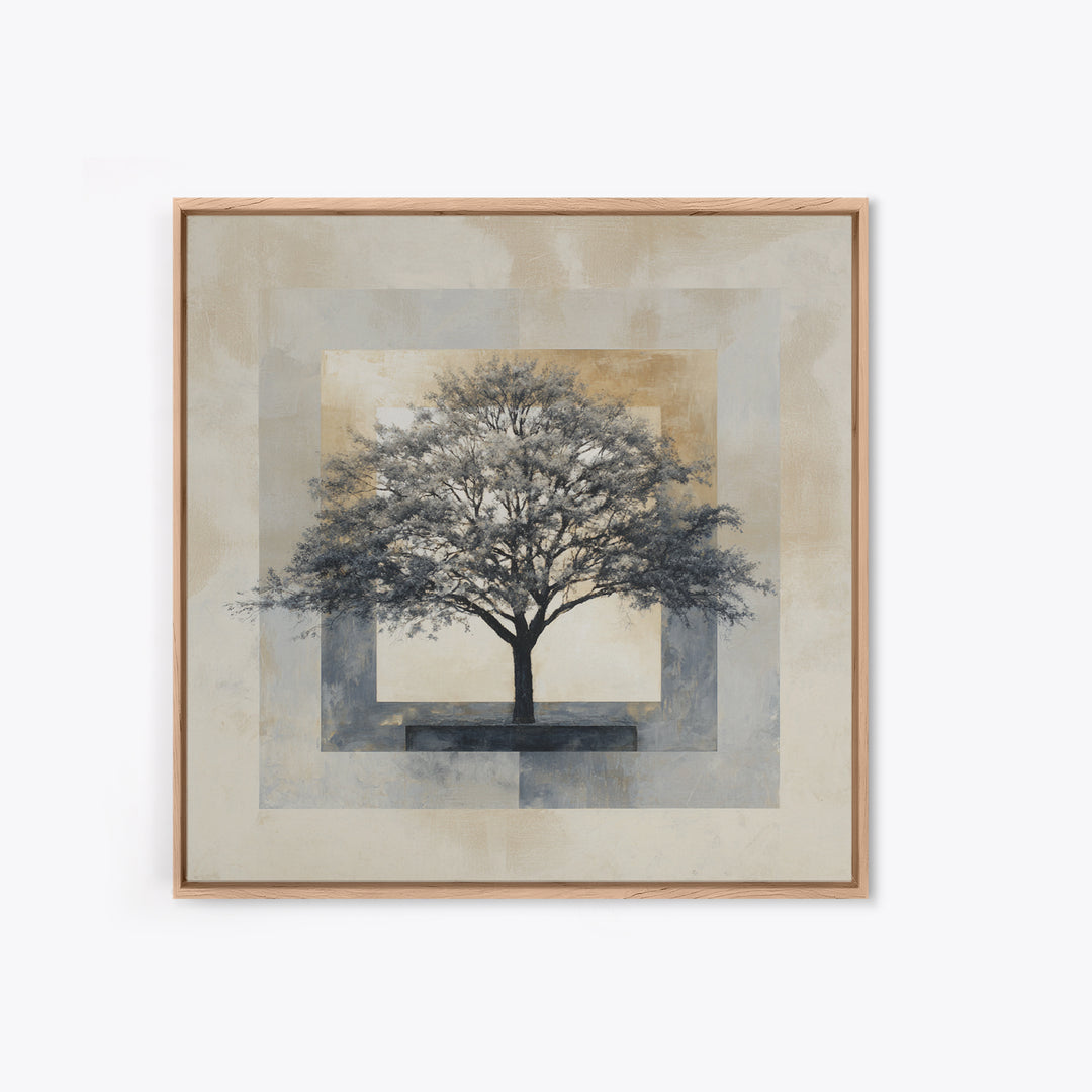 Ink Wash Tree Symbolizing Stability Framed Canvas Print, Office Art, Bedroom Wall Art, Office Decor, Fine Art, Focus, OFF-1x1-38