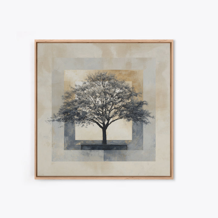 Ink Wash Tree Symbolizing Stability Framed Canvas Print, Office Art, Bedroom Wall Art, Office Decor, Fine Art, Focus, OFF-1x1-38
