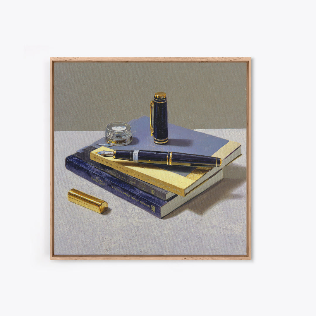 Fountain Pen and Notebook Still Life Without Framed Canvas Print, Office Art, Dopamine Decor, Office Decor, Fine Art, Focus, OFF-1x1-46