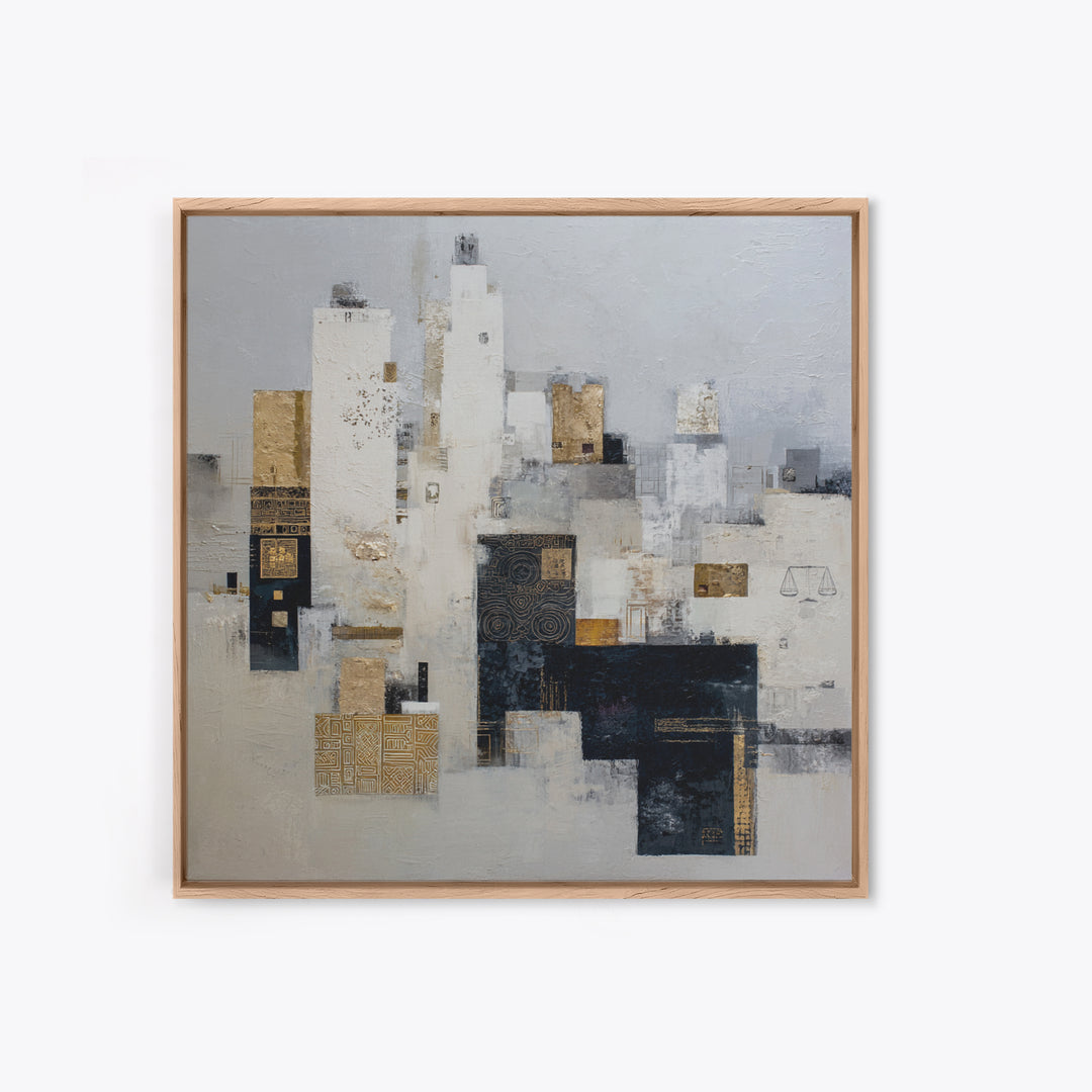 Black and White City Skyline Silhouette Framed Canvas Print, Office Art, Fine Art Print, Office Decor, Abstract Art, Focus, OFF-1x1-53