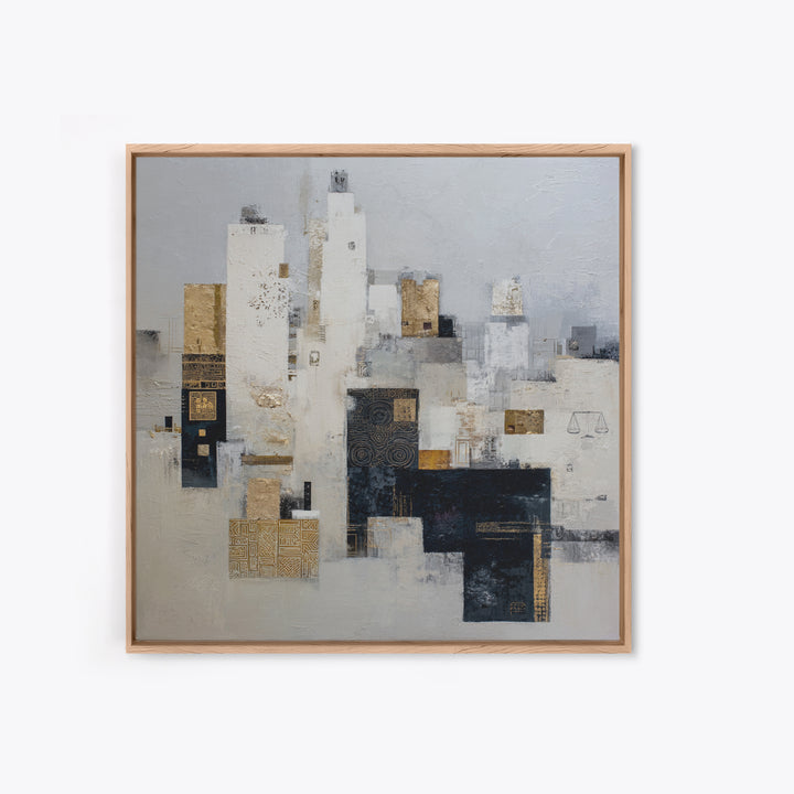 Black and White City Skyline Silhouette Framed Canvas Print, Office Art, Fine Art Print, Office Decor, Abstract Art, Focus, OFF-1x1-53