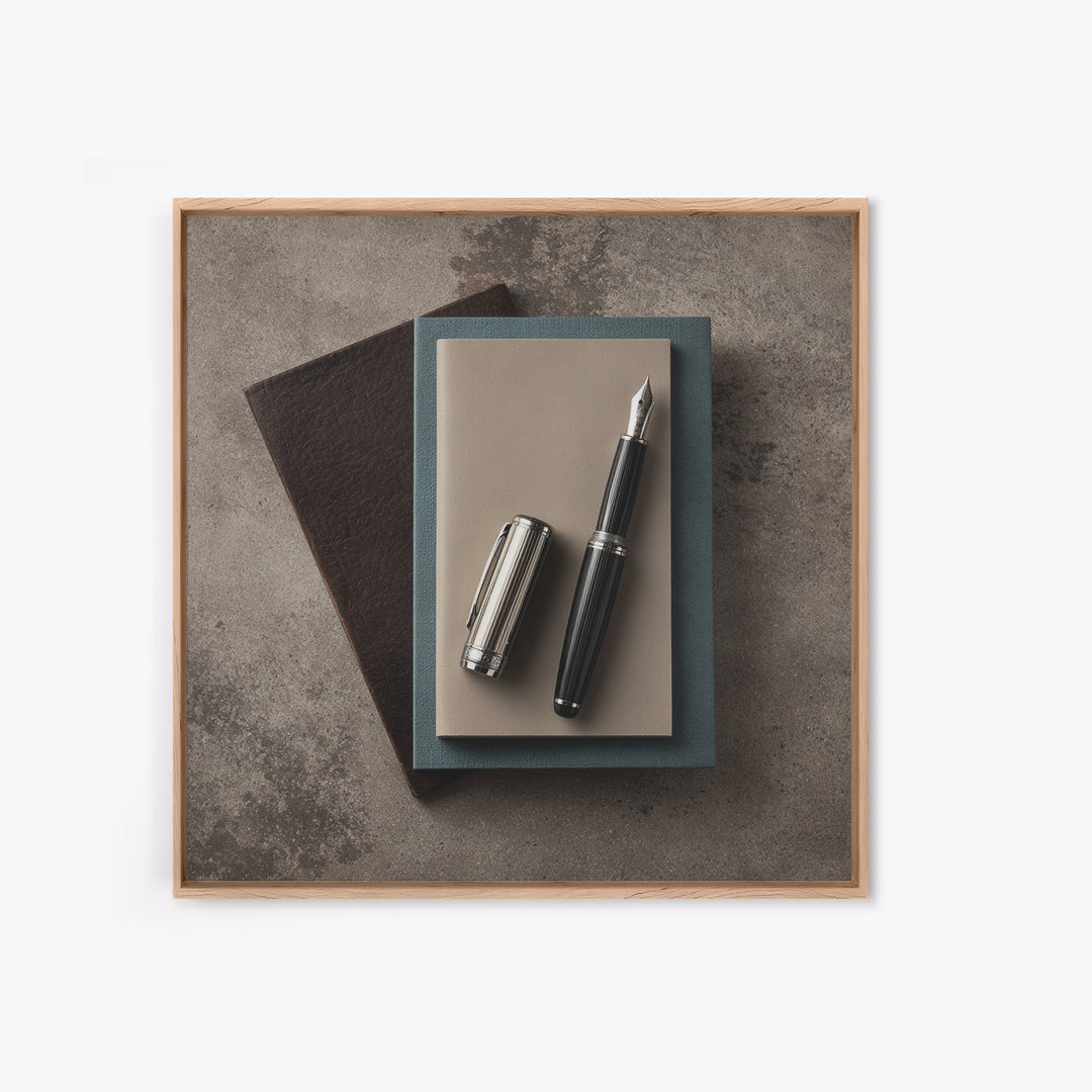 Fountain Pen and Notebook Still Life Without Canvas Print, Office Art, Cubicle Decor, Office Decor, Fine Art, Focus, OFF-1x1-94