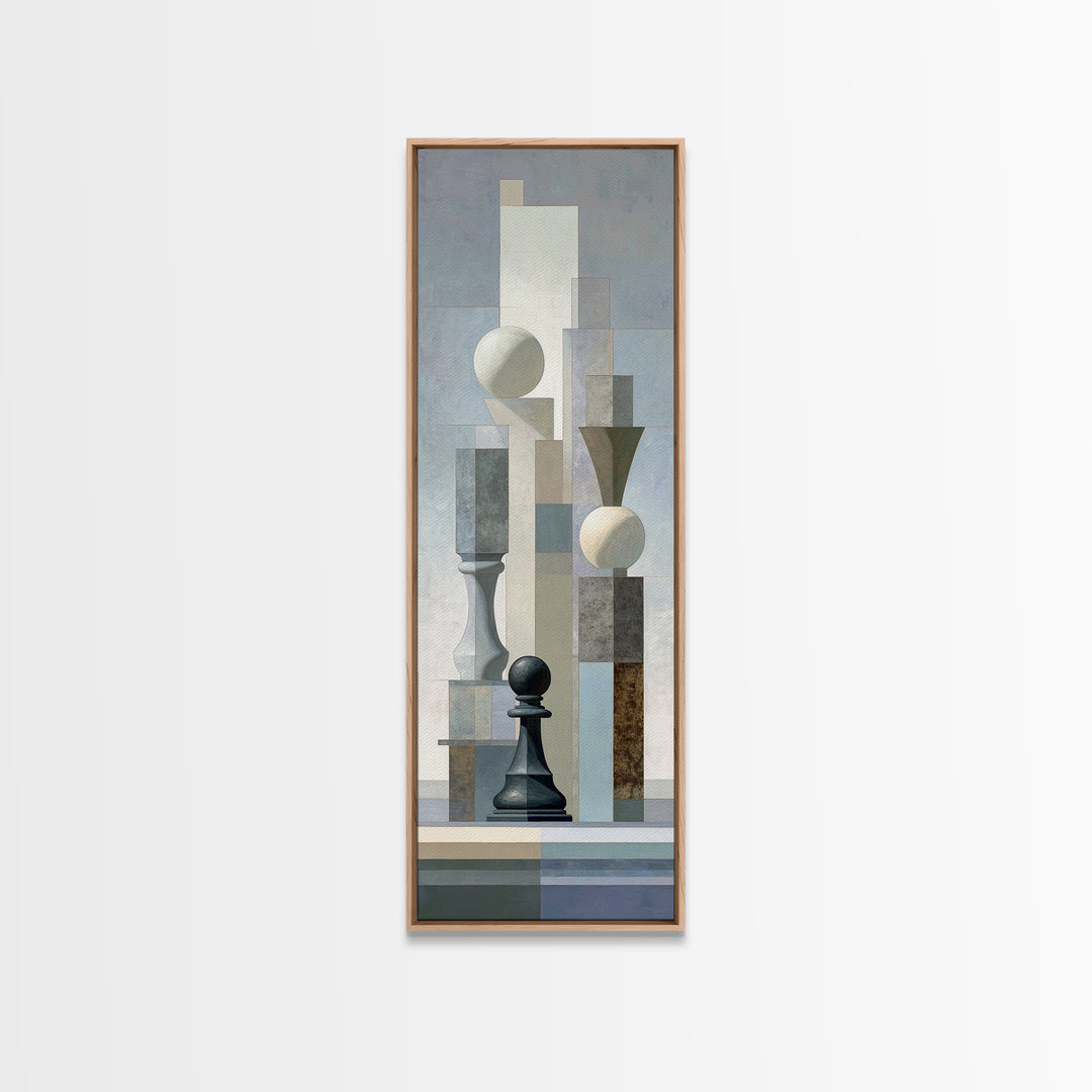 Minimal Chess Piece Still Life Canvas Print, Office Art, Office Wall Art, Office Decor, Watercolor Art, Focus, OFF-1x3-1