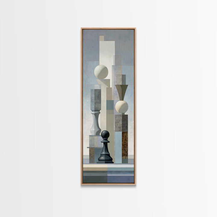 Minimal Chess Piece Still Life Canvas Print, Office Art, Office Wall Art, Office Decor, Watercolor Art, Focus, OFF-1x3-1