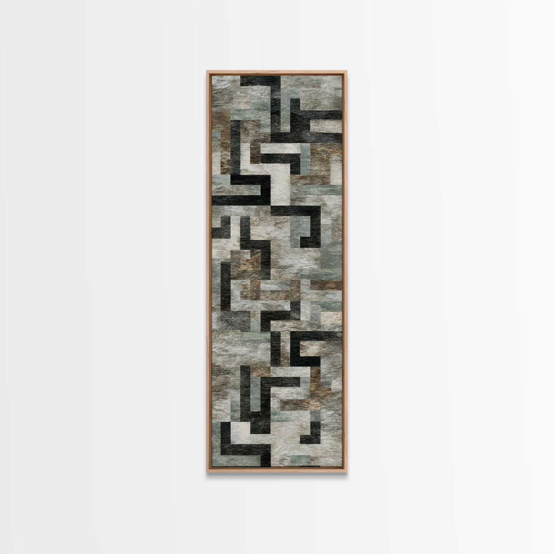 Geometric Labyrinth Pattern Framed Canvas Print, Office Art, Office Wall Art, Office Decor, Abstract Art, Focus, OFF-1x3-54