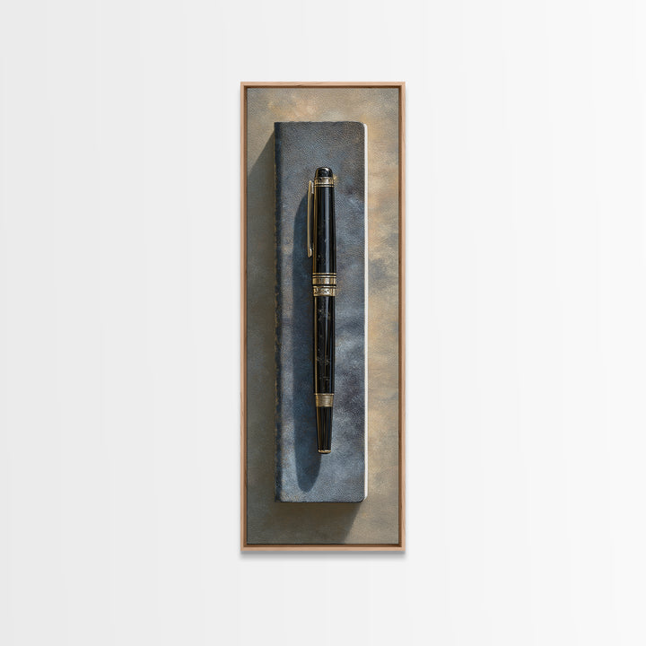 Fountain Pen and Notebook Still Life Without Canvas Print, Office Art, Gallery Decor, Office Decor, Oil Painting, Focus, OFF-1x3-82