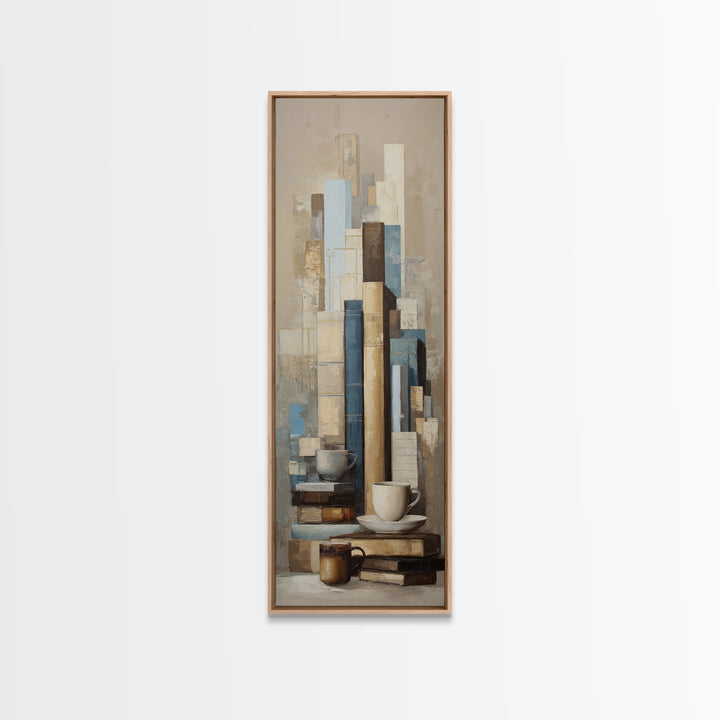 Books and Coffee Still Life Canvas Print, Office Art, Minimalist Decor, Office Decor, Fine Art, Focus, Digital Wall Art, OFF-1x3-93