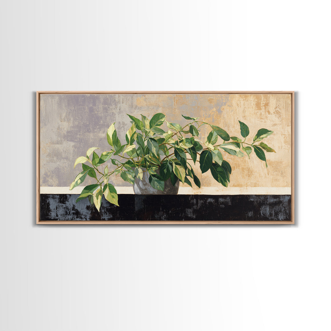 Desk Plant Botanical Closeup Framed Canvas Print, Office Art, Art Print, Office Decor, Watercolor Art, Focus, Printable, OFF-2x1-12