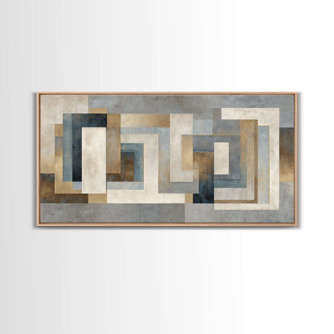 Geometric Labyrinth Pattern Framed Canvas Print, Office Art, Fine Art Print, Office Decor, Abstract Art, Focus, Poster, OFF-2x1-14