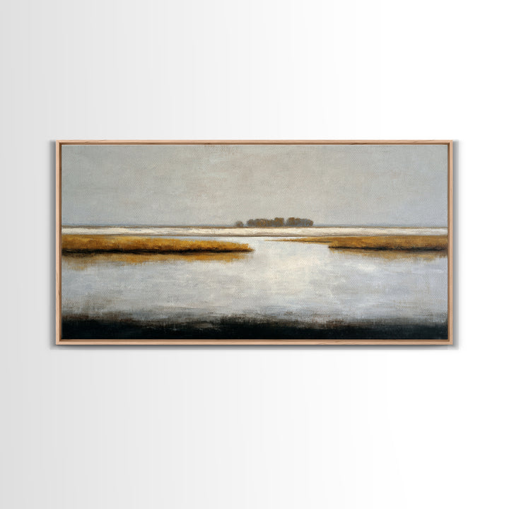 Dignified Neutral Landscape Framed Canvas Print, Office Art, Digital Wall Art, Office Decor, Oil Painting, Focus, OFF-2x1-3
