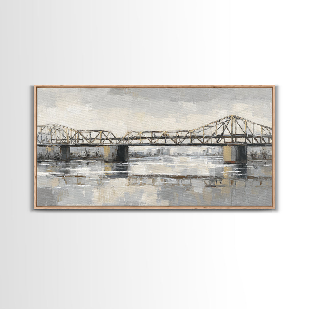 Monochrome Bridge Structure Framed Canvas Print, Office Art, Luxury Decor, Office Decor, Fine Art, Focus, Pet Portrait, OFF-2x1-6