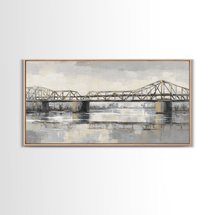 Monochrome Bridge Structure Framed Canvas Print, Office Art, Luxury Decor, Office Decor, Fine Art, Focus, Pet Portrait, OFF-2x1-6