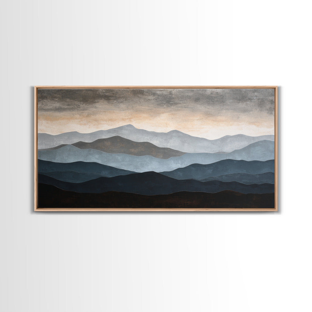 Minimal Mountain Sunrise for Focus Canvas Print, Office Art, Wall Decor, Office Decor, Oil Painting, Focus, Abstract Art, OFF-2x1-70
