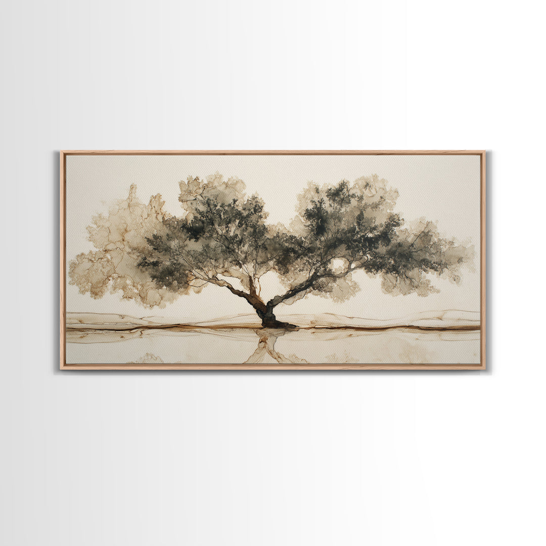 Ink Wash Tree Symbolizing Stability Canvas Print, Office Art, Wall Art, Office Decor, Fine Art, Focus, Boho, Art Deco, OFF-2x1-82