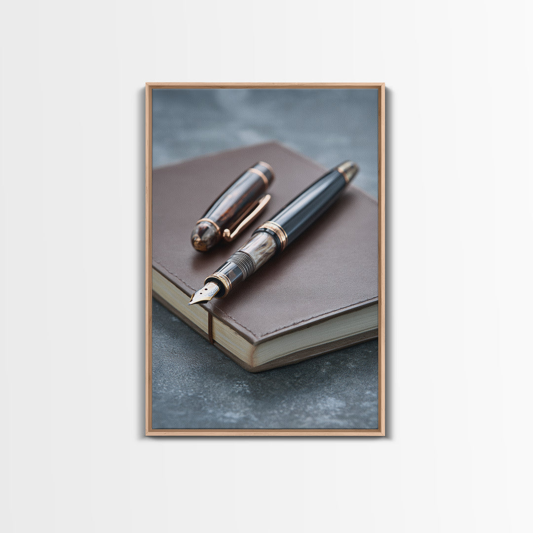 Fountain Pen and Notebook Still Life Without Canvas Print, Office Art, Minimalist Decor, Office Decor, Fine Art, Focus, OFF-2x3-54