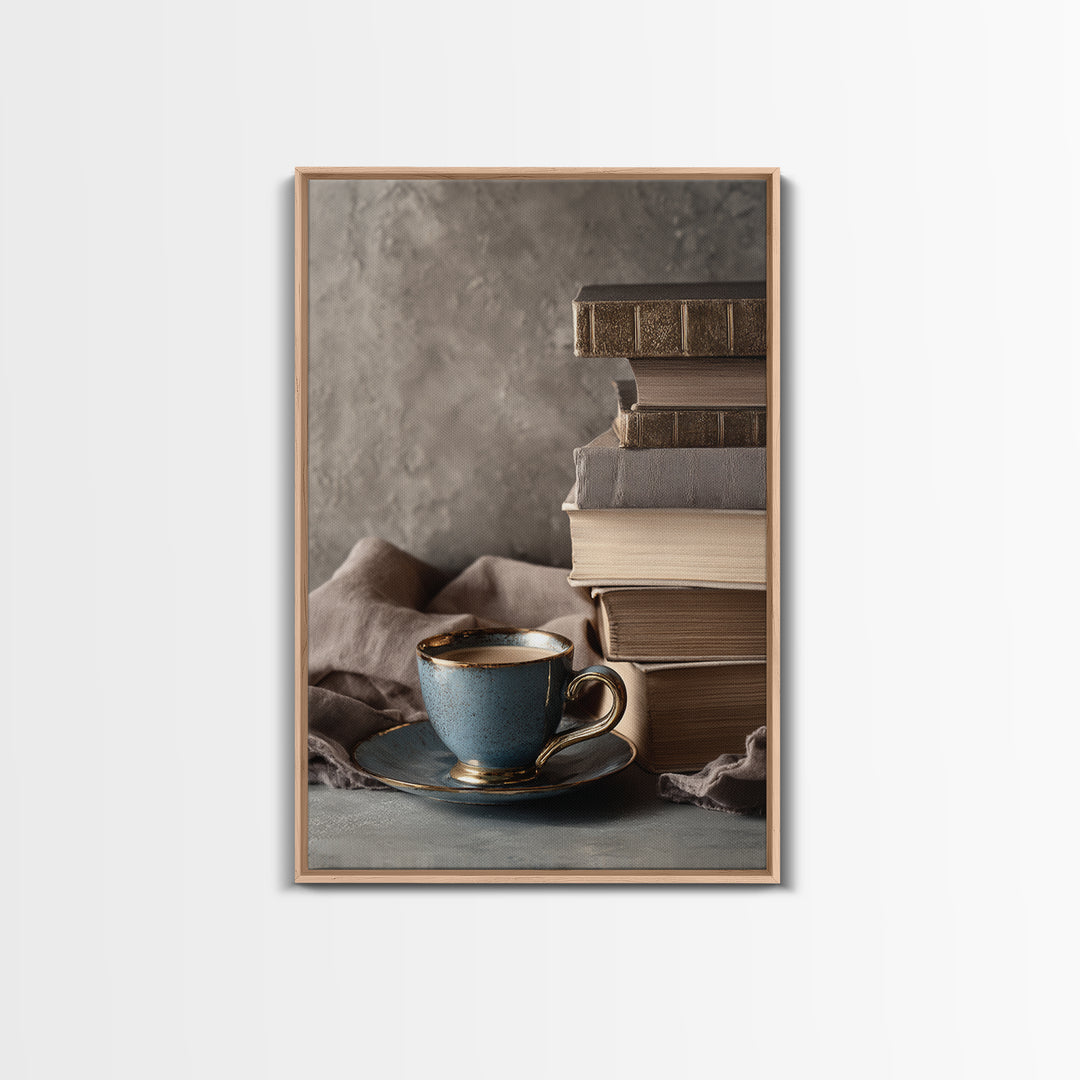 Books and Coffee Still Life Canvas Print, Office Art, Office Decor, Fine Art, Focus, Abstract Wall Art, Dopamine Decor, OFF-2x3-65