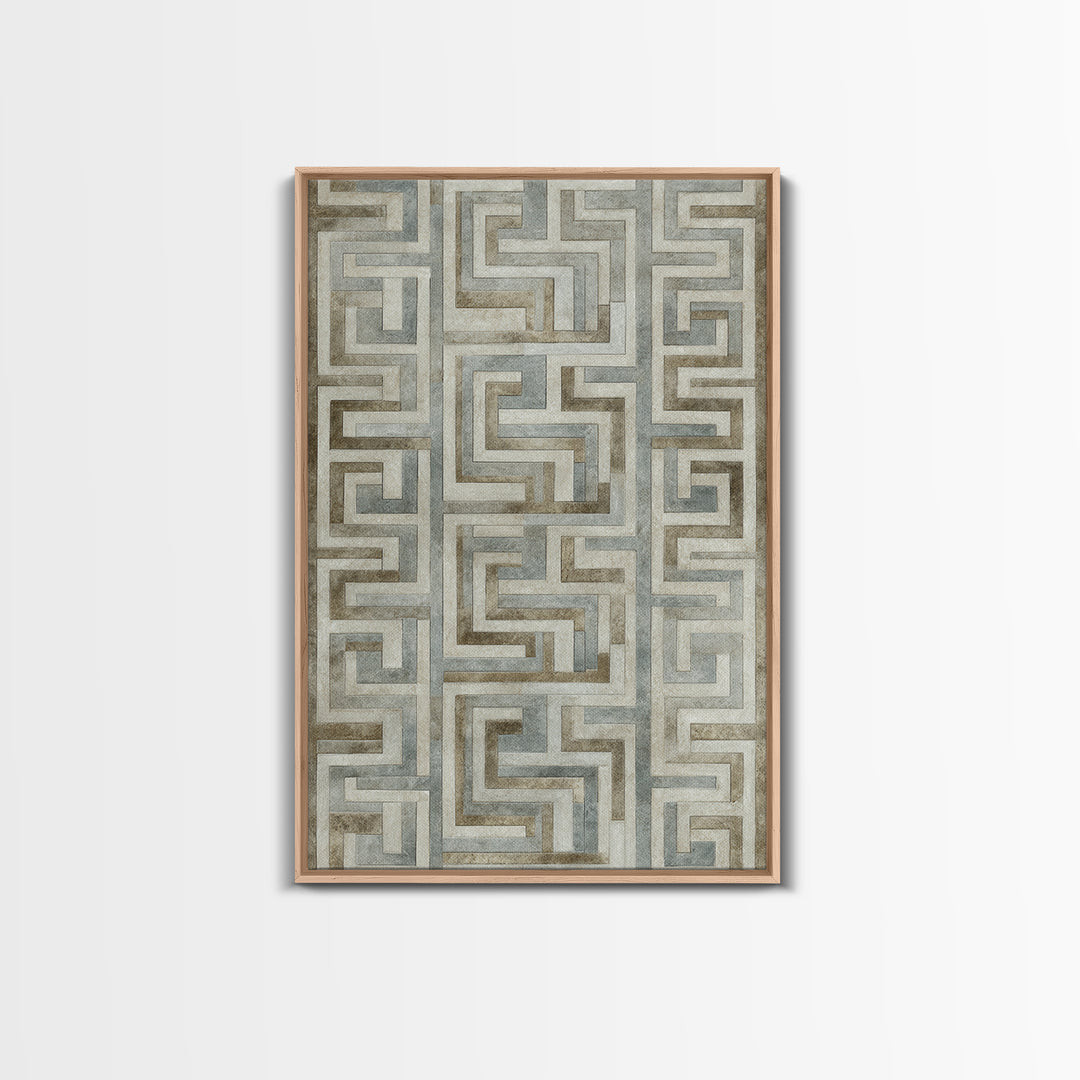 Geometric Labyrinth Pattern Framed Canvas Print, Office Art, Wall Decor, Office Decor, Abstract Art, Focus, Wall Prints, OFF-2x3-74