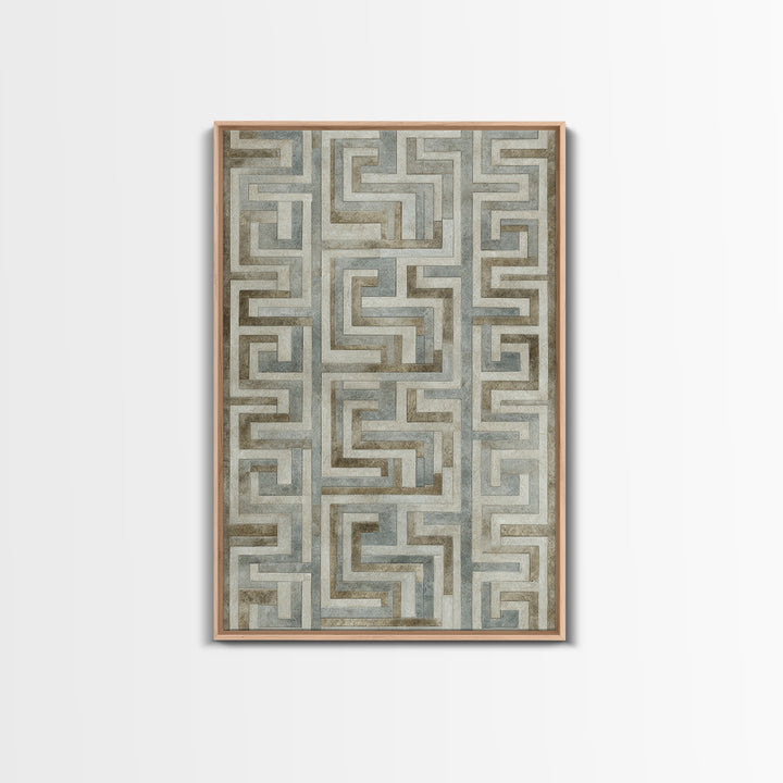 Geometric Labyrinth Pattern Framed Canvas Print, Office Art, Wall Decor, Office Decor, Abstract Art, Focus, Wall Prints, OFF-2x3-74