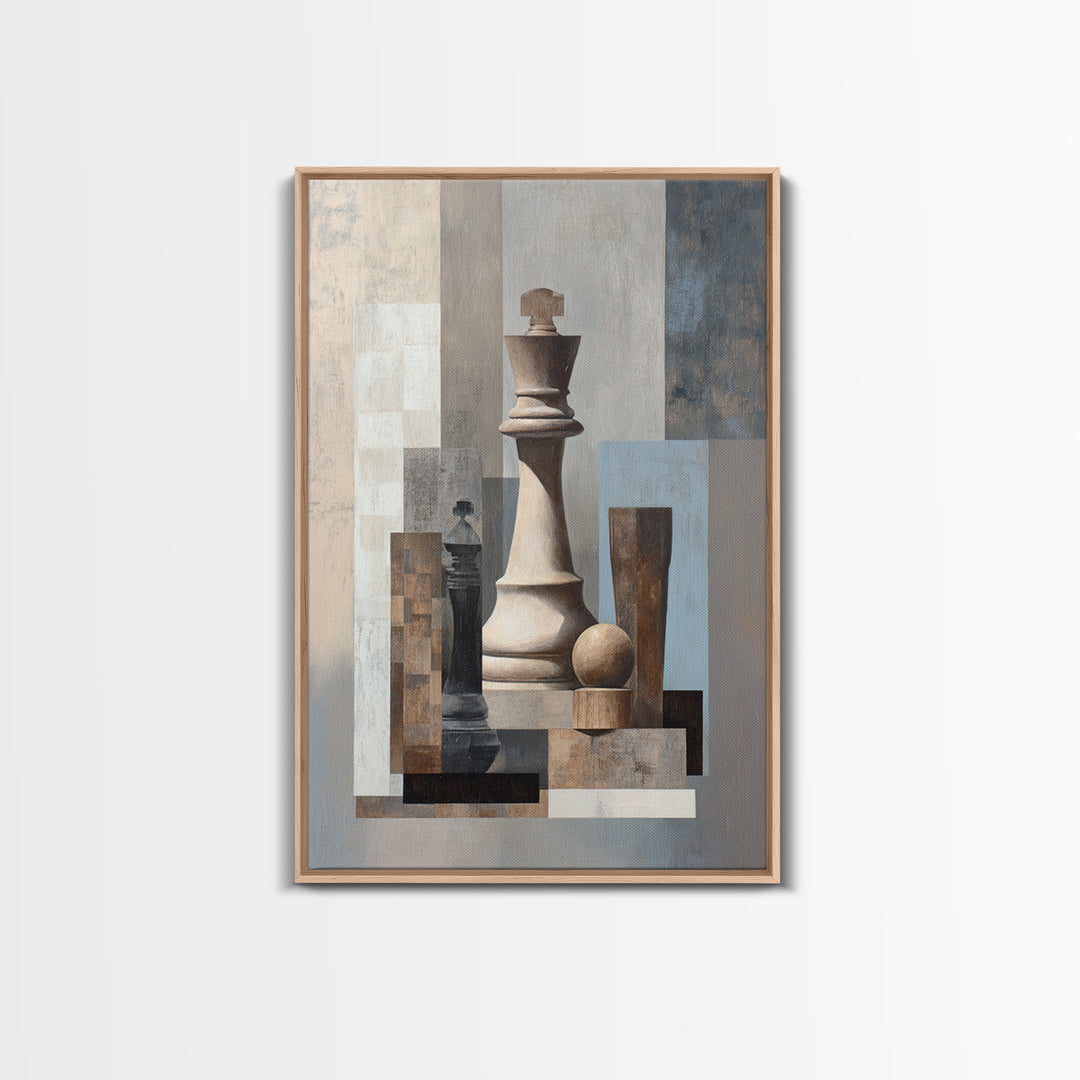 Minimal Chess Piece Still Life Framed Canvas Print, Office Art, Digital Wall Art, Office Decor, Fine Art, Focus, Dopamine Decor, OFF-2x3-93