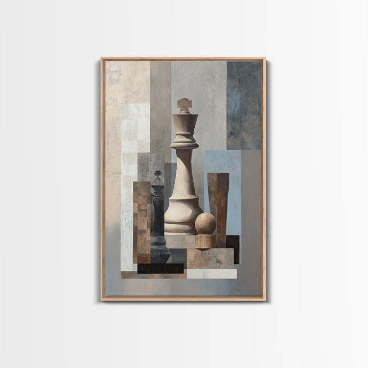 Minimal Chess Piece Still Life Framed Canvas Print, Office Art, Digital Wall Art, Office Decor, Fine Art, Focus, Dopamine Decor, OFF-2x3-93