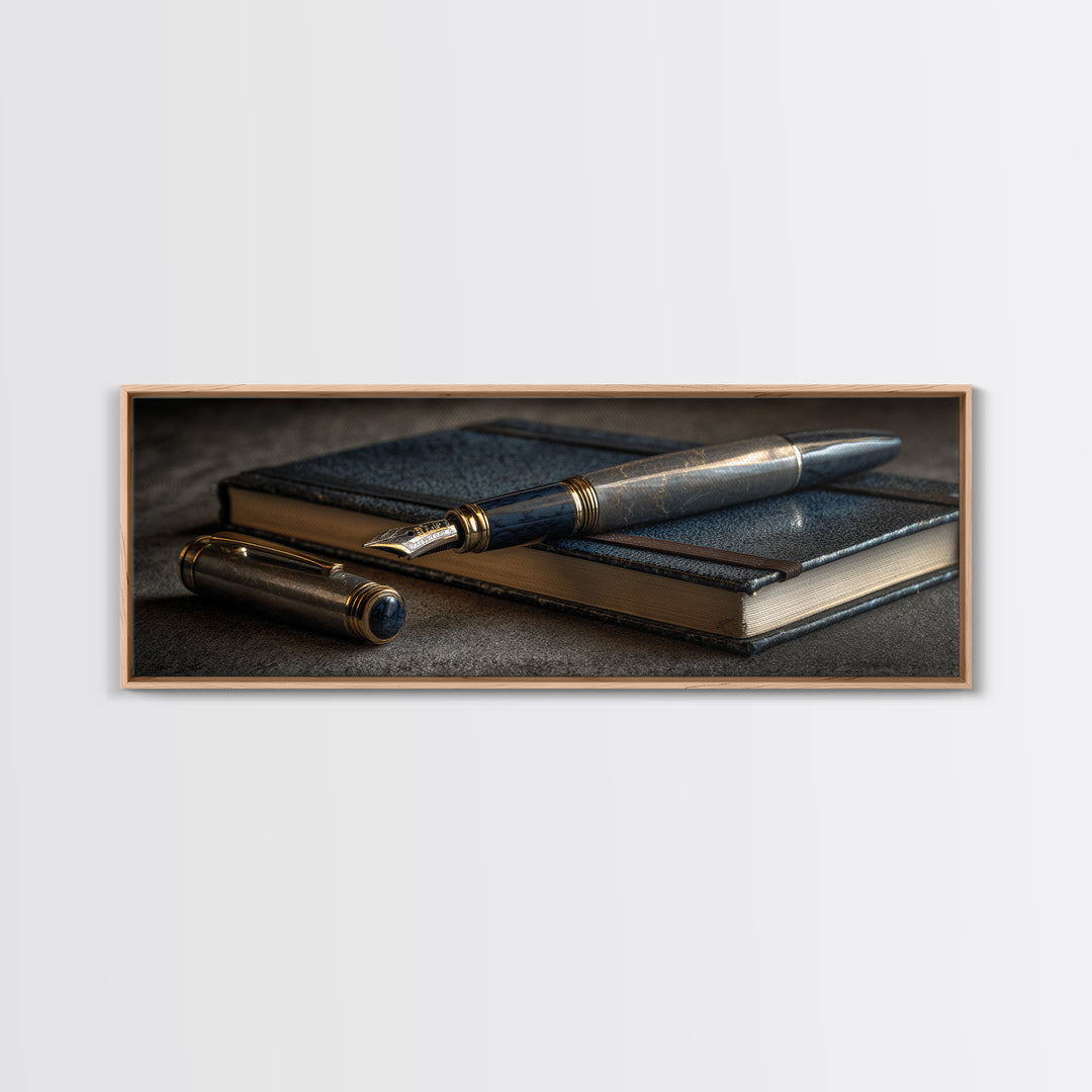 Fountain Pen and Notebook Still Life Without Canvas Print, Office Art, Cubicle Decor, Office Decor, Fine Art, Focus, OFF-3x1-14