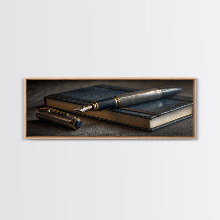 Fountain Pen and Notebook Still Life Without Canvas Print, Office Art, Cubicle Decor, Office Decor, Fine Art, Focus, OFF-3x1-14