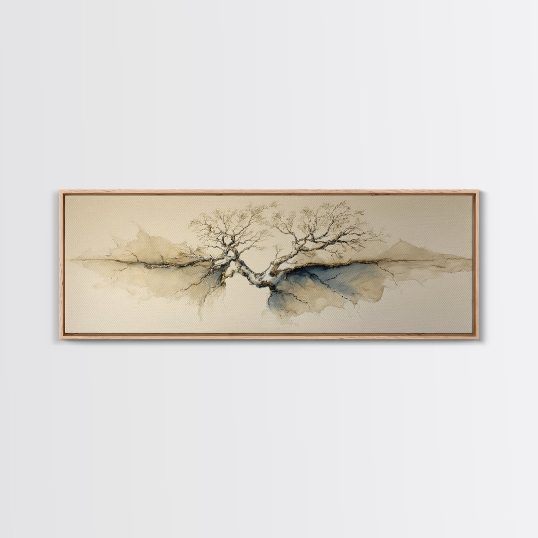 Ink Wash Tree Symbolizing Stability Canvas Print, Office Art, Wall Art, Office Decor, Fine Art, Focus, Boho, Art Deco, OFF-3x1-30