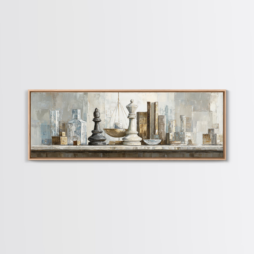 Minimal Chess Piece Still Life Framed Canvas Print, Office Art, Printables, Office Decor, Watercolor Art, Focus, OFF-3x1-5
