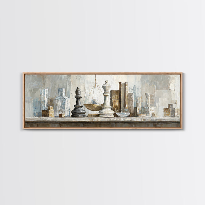 Minimal Chess Piece Still Life Framed Canvas Print, Office Art, Printables, Office Decor, Watercolor Art, Focus, OFF-3x1-5