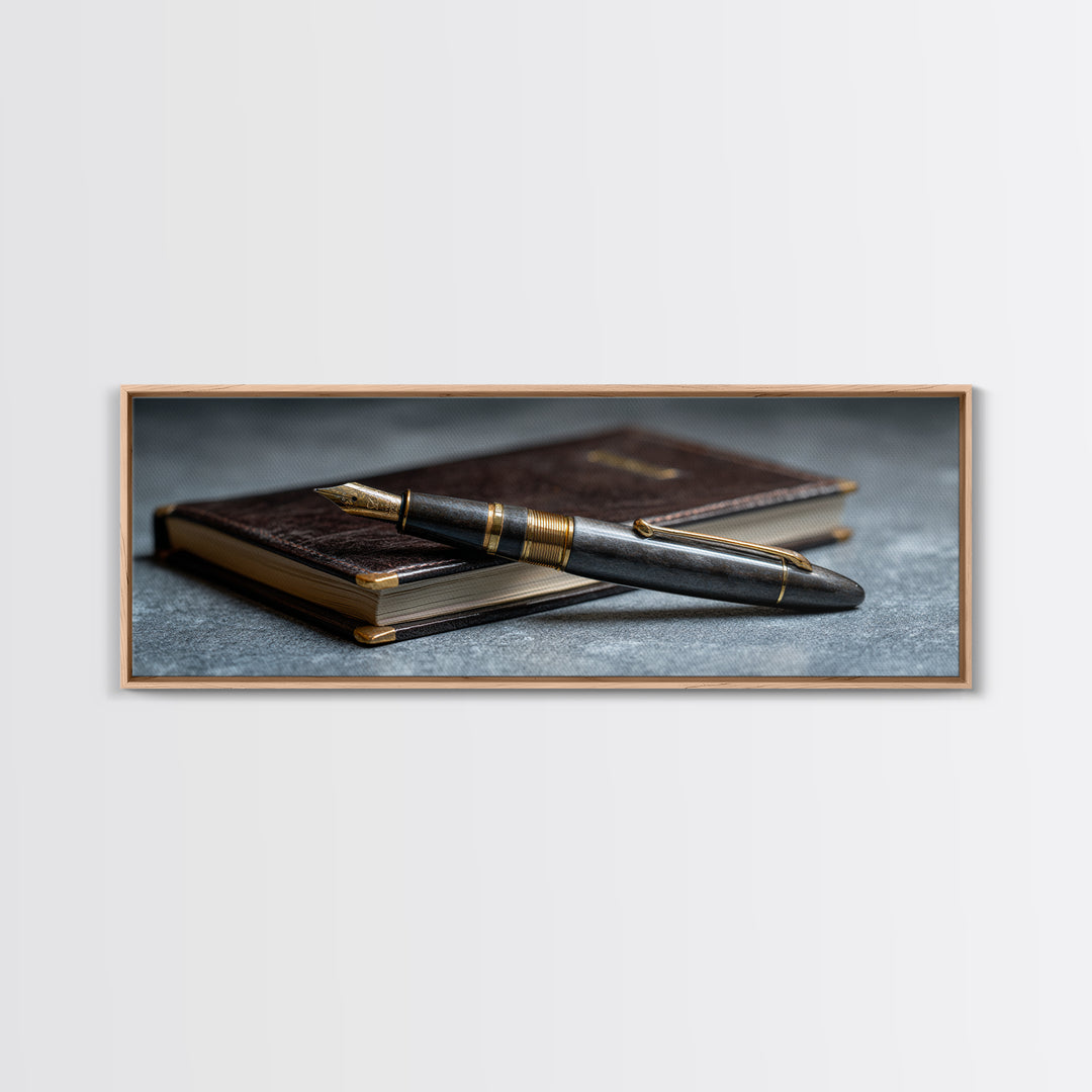 Fountain Pen and Notebook Still Life Without Canvas Print, Office Art, Office Decor, Watercolor Art, Focus, Abstract Wall Art, OFF-3x1-86